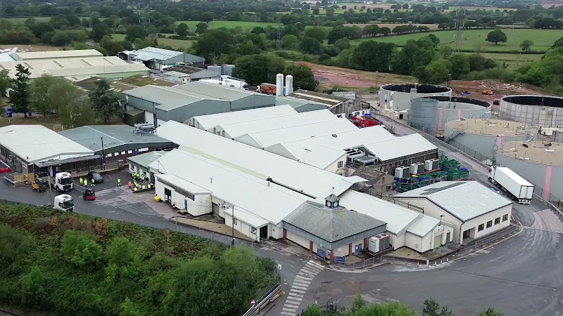 Chicken slaughterhouse - wide drone shot of facility