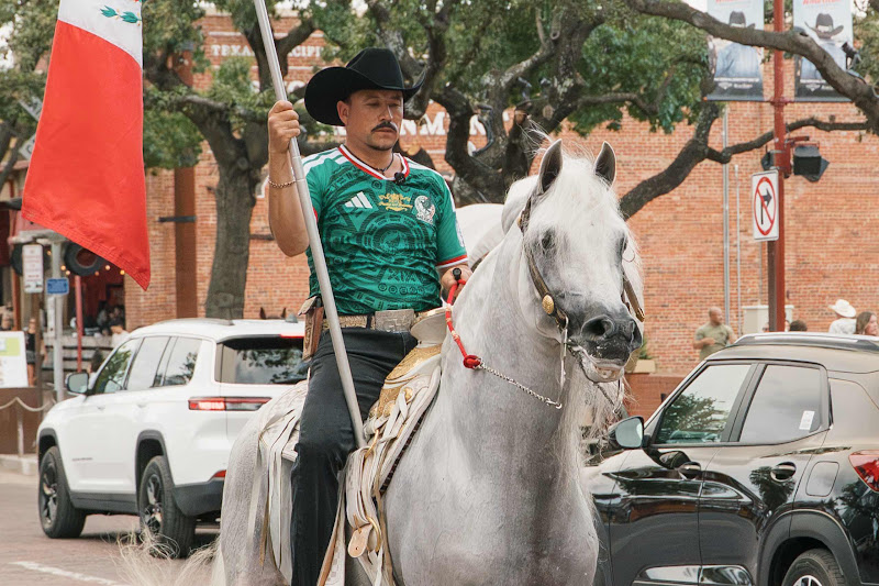 Man Riding A White Show Horse