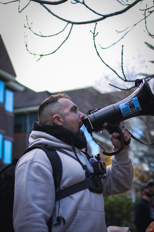 Activist on megaphone at RSPCA Demo