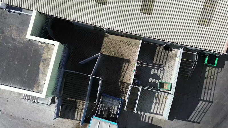 Overhead shot of cows unloading at slaughterhouse