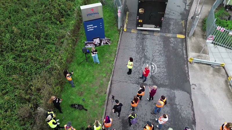 Activists at Vigil with Slaughterhouse Reveal (Flyover Footage)
