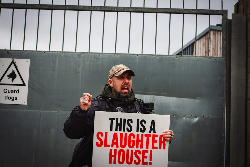 Activist Outside Slaughterhouse