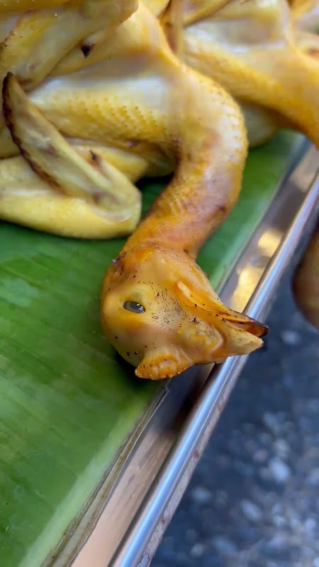 Close Up Of Plucked Dead Chicken At Market